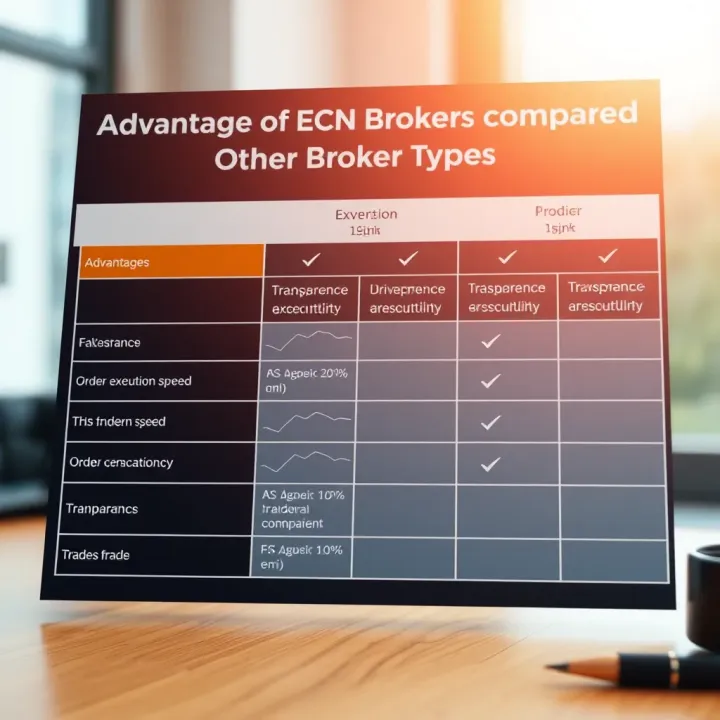 Comparison chart showcasing the advantages of ECN brokers over other broker types including transparency and order execution speed