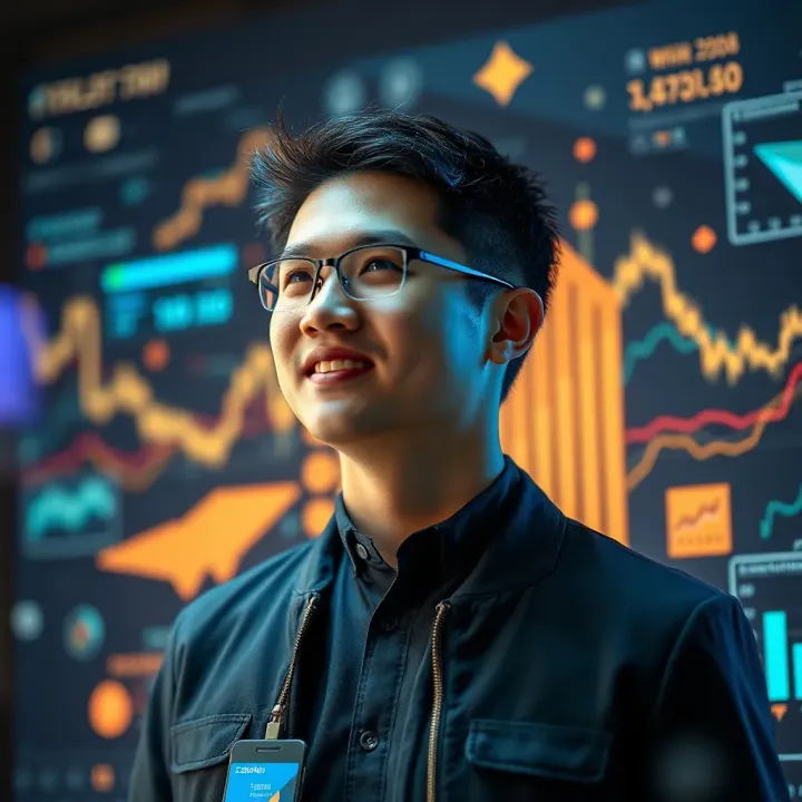 Conceptual illustration of cryptocurrency and innovation with dynamic data flow and futuristic finance elements
