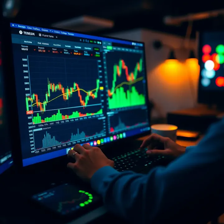 User interacting with a trading platform interface showing various financial charts and data