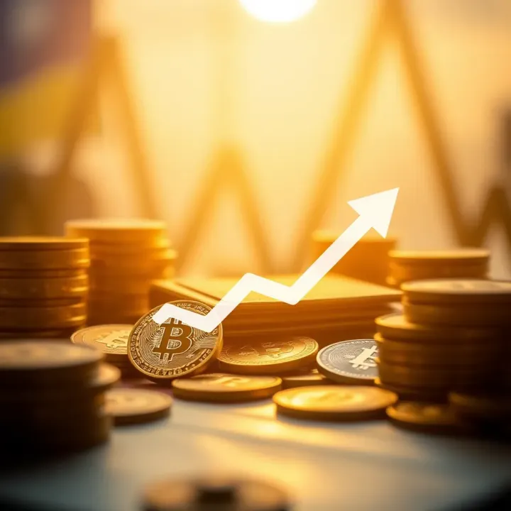 Graphic depicting a wallet with various crypto coins and descending arrow symbolizing fee reduction