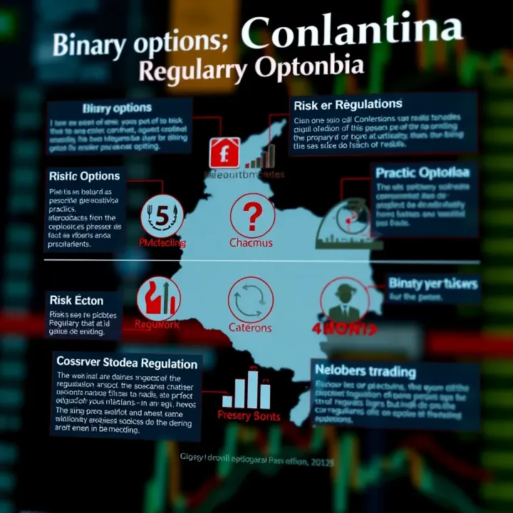 Graphic depicting risks and regulations associated with binary options trading in Colombia