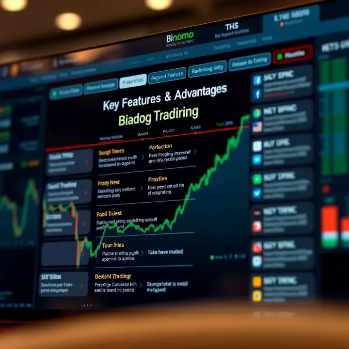 Graph illustrating key features and benefits of using the Binomo trading platform for financial investments
