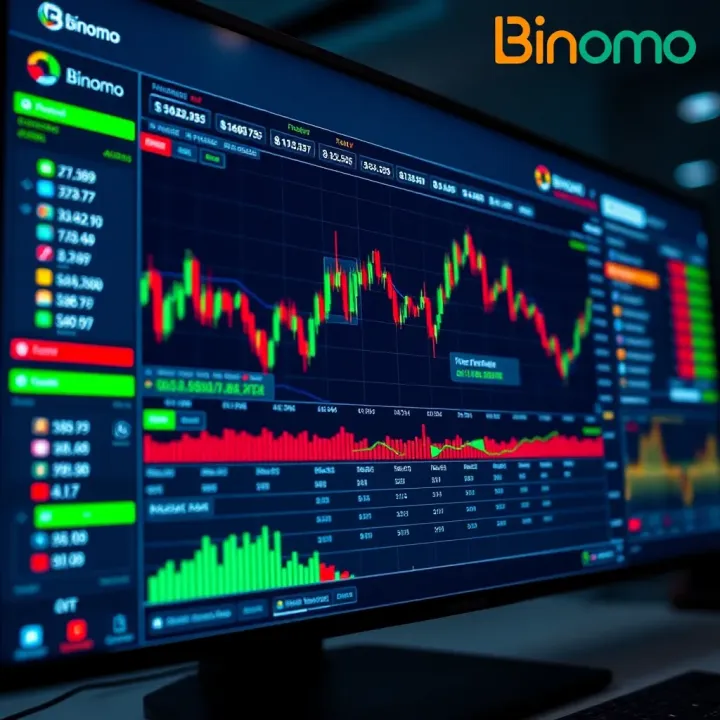 Digital trading platform interface showing binary options charts and investment options