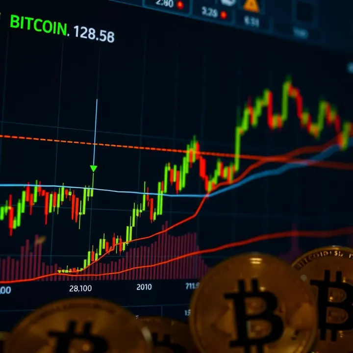 Graph depicting Bitcoin price fluctuations with technical indicators and trend lines