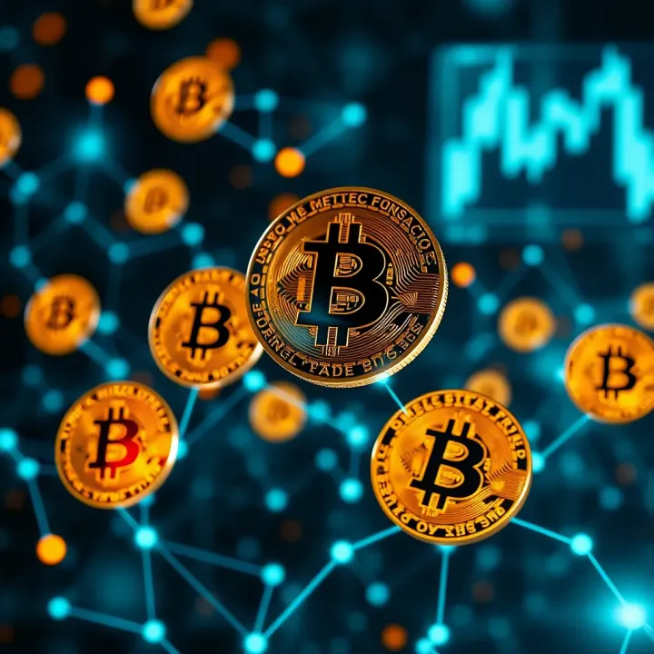 Illustration of Bitcoin symbols connected with digital lines representing cryptocurrency trading platforms