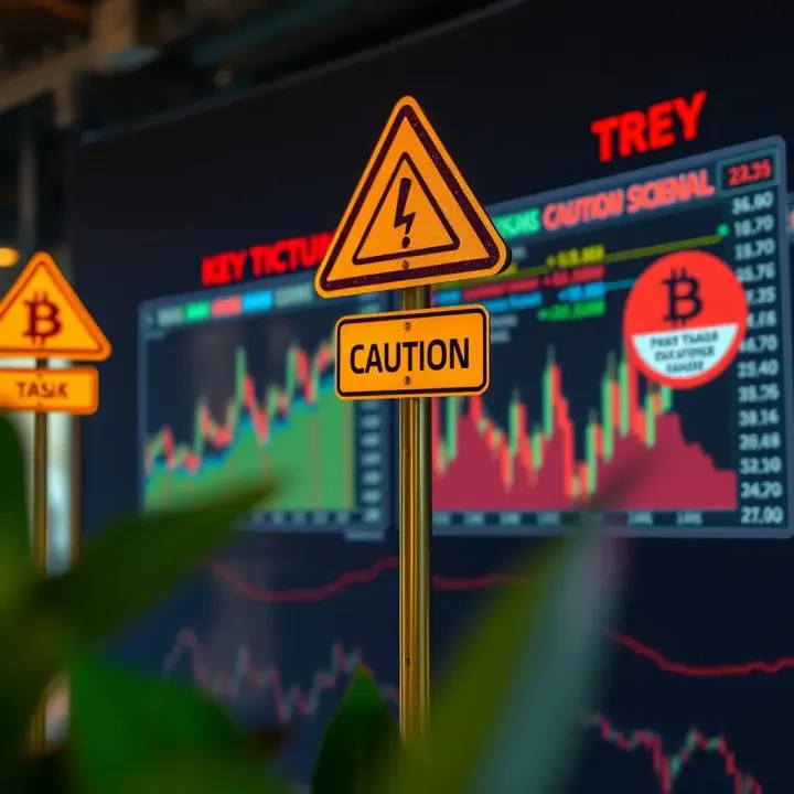 Conceptual graphic showing warning signs and financial charts indicating potential risks in crypto investments