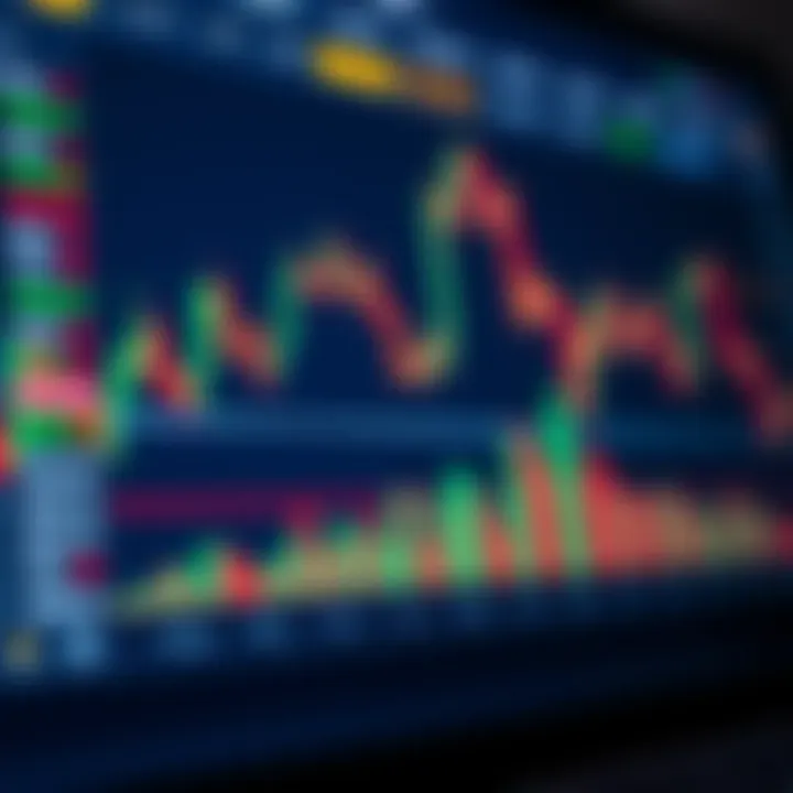Graph showing cryptocurrency trading trends with Bitcoin Trader interface in the background