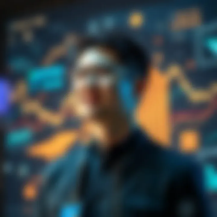 Conceptual illustration of cryptocurrency and innovation with dynamic data flow and futuristic finance elements