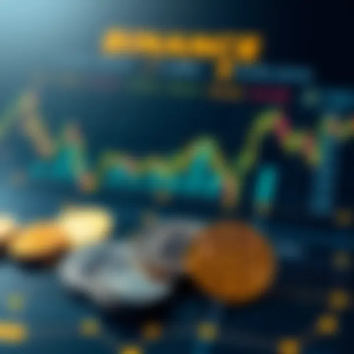 Illustration showing various cryptocurrency coins connected to a digital exchange platform