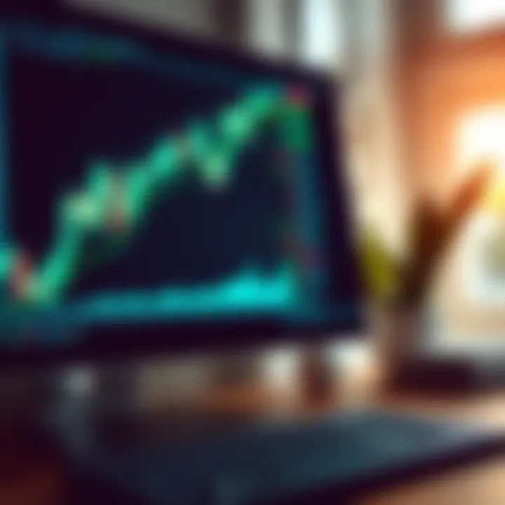 Graph showing upward trend and binary options trading interface on computer screen