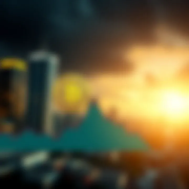 Graph showing growth trends of Bitcoin adoption in Colombia with cityscape background