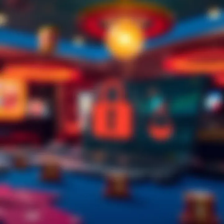 Illustration of a secure online gambling environment with legal and safety icons