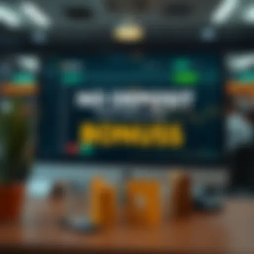 Broker Platform Showcasing No Deposit Bonus Promotion Illustration of a broker platform highlighting a no deposit bonus offer