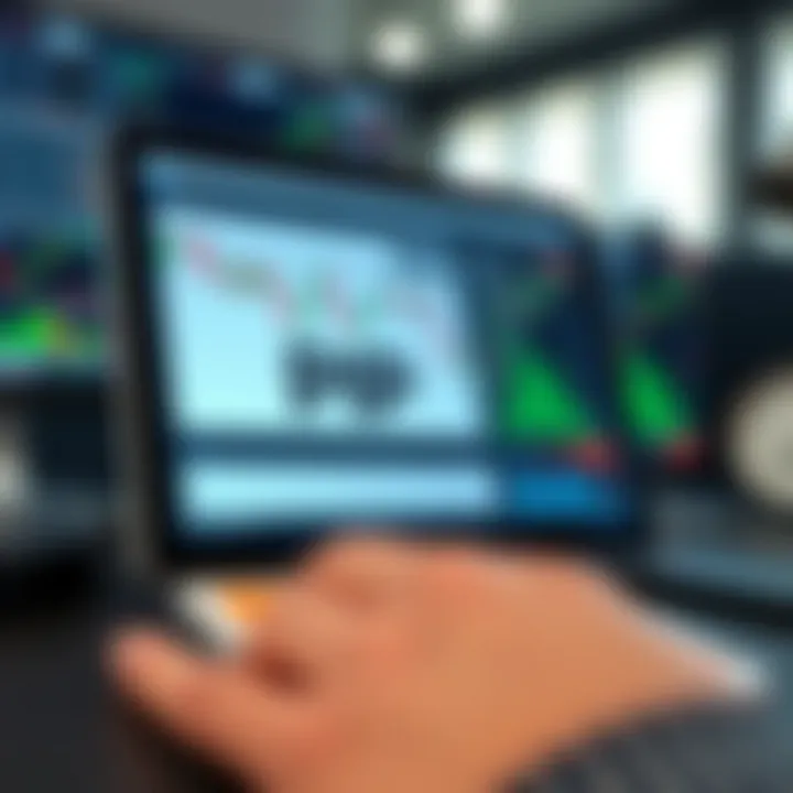 Graphic depicting the use of a pip calculator tool on a digital device with Forex charts and risk management icons