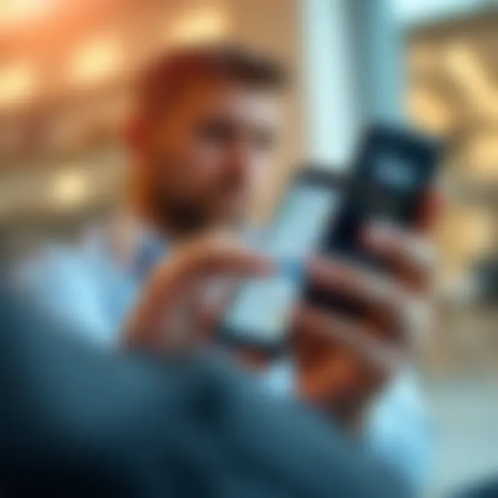 User interacting with a smartphone showing various trading tools and market analysis options