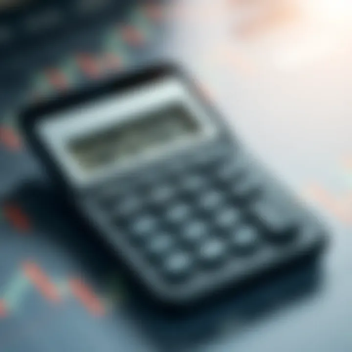 Calculation of trading lot size using a digital lot size calculator on a financial chart background