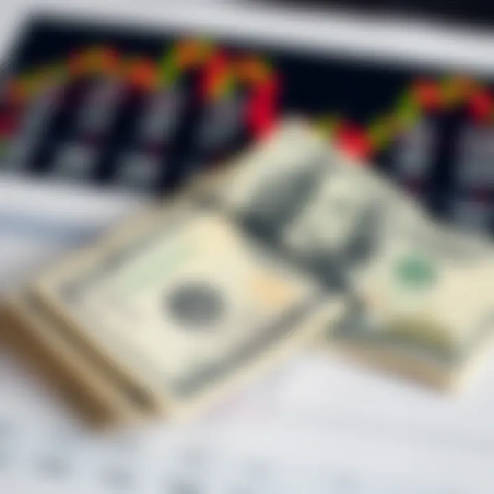 Currency notes representing US dollars and Colombian pesos placed on a financial chart