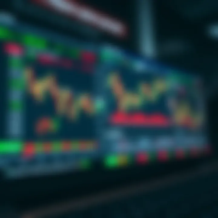 Illustration of binary options trading platform interface with charts and asset options