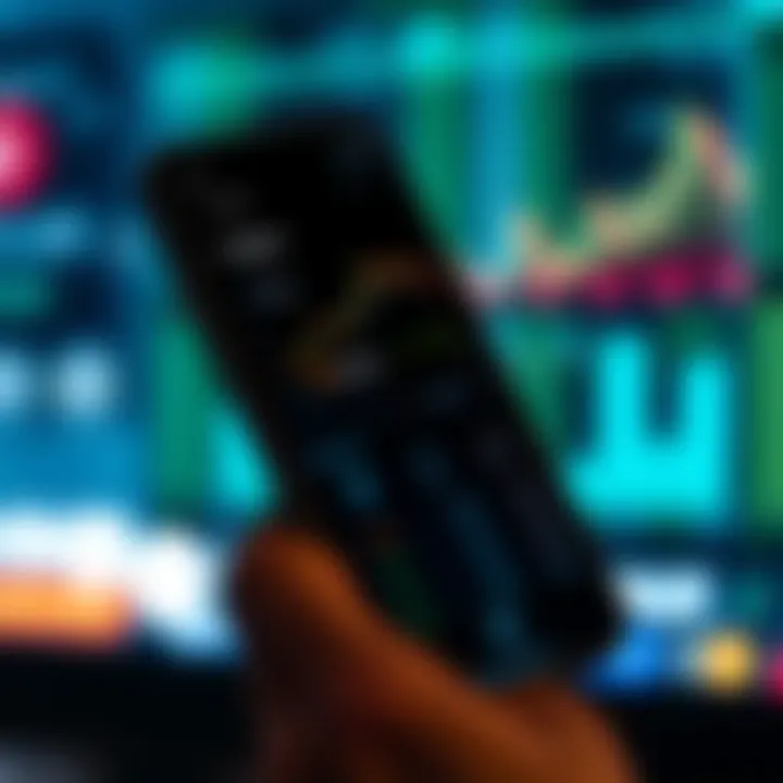 Mobile phone screen displaying the Deriv app interface with financial charts and trading options