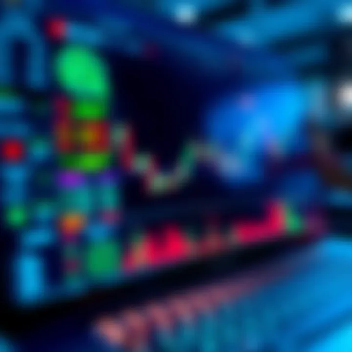 Illustration of a digital trading platform interface showing different market assets and analytics