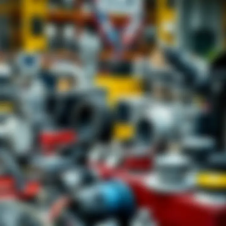 Diverse manufactured products including automotive parts and electronics displayed