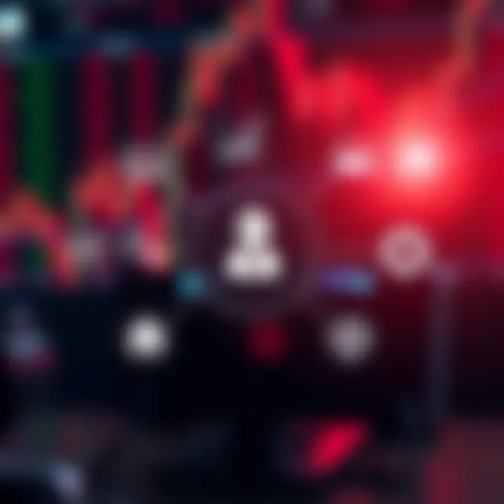 Illustration of trading strategy concepts with risk management icons