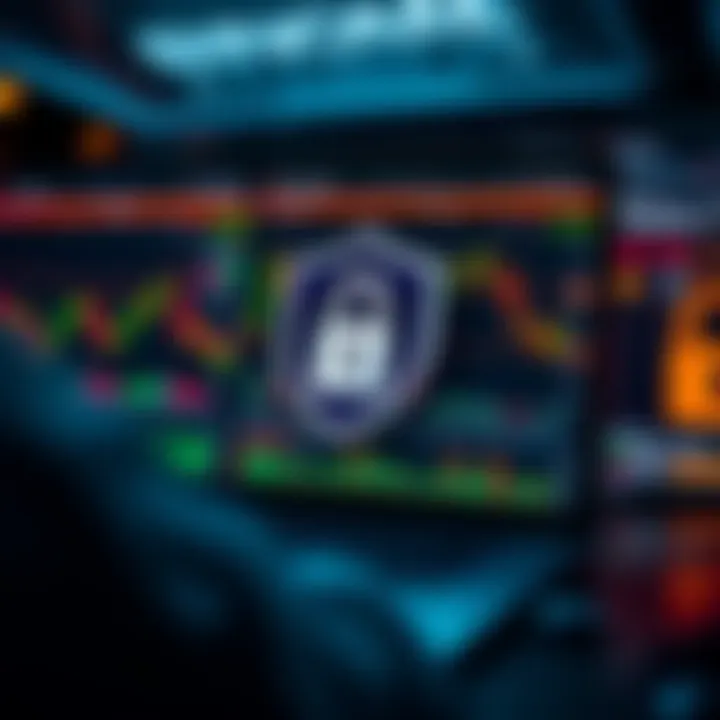 Secure Online Trading Environment on Binomo Secure online trading concept with digital security elements and trading graphs