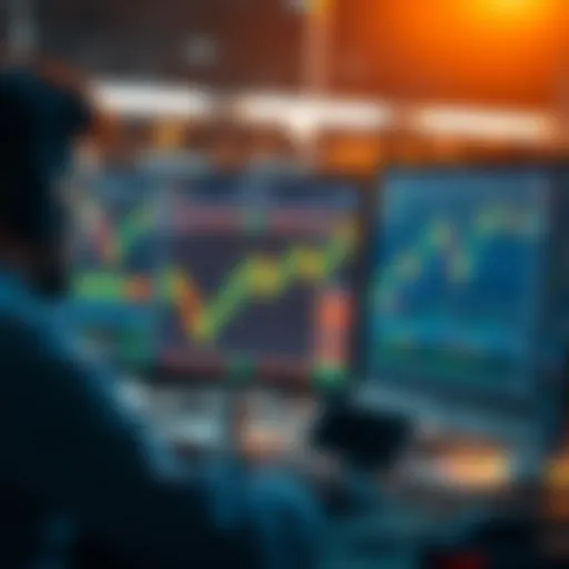 Conceptual graphic showing a trader analyzing market trends on multiple screens symbolizing learning and market exploration