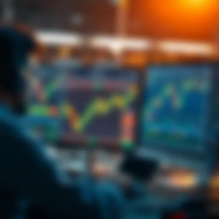 Conceptual graphic showing a trader analyzing market trends on multiple screens symbolizing learning and market exploration