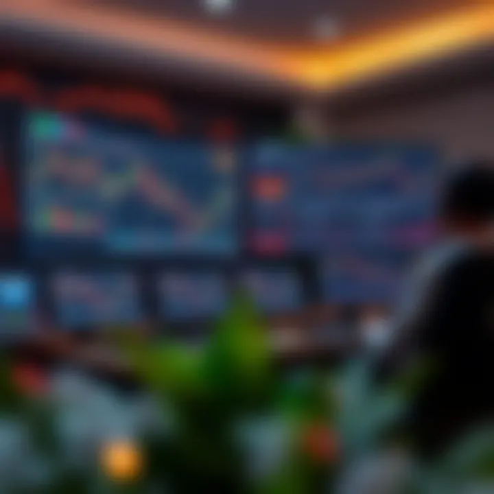 High-performance trading computer setup with multiple monitors displaying financial charts and trading software