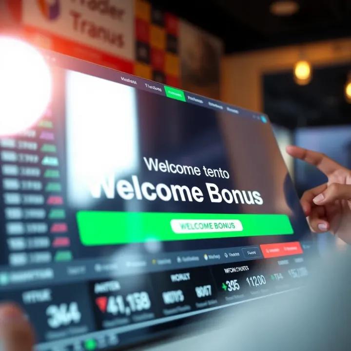 Digital interface displaying a welcome bonus offer on a broker platform