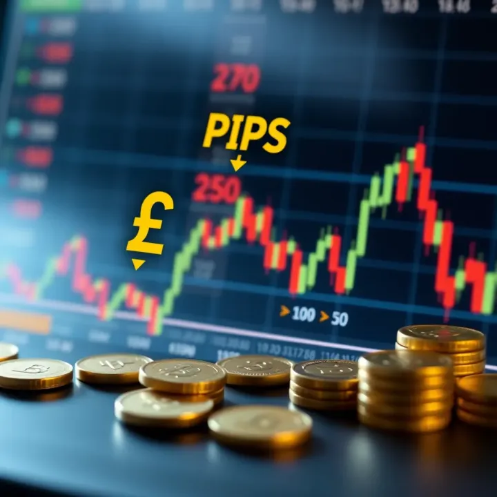 Illustration showing the concept of pips in Forex trading with currency symbols and price movements