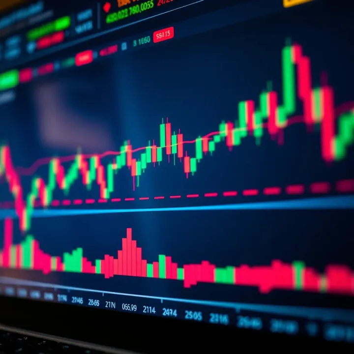 Graph showing upward trends and technical indicators on a trading platform