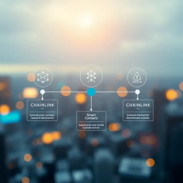Diagram illustrating how Chainlink connects smart contracts to external real-world data sources through decentralized oracles