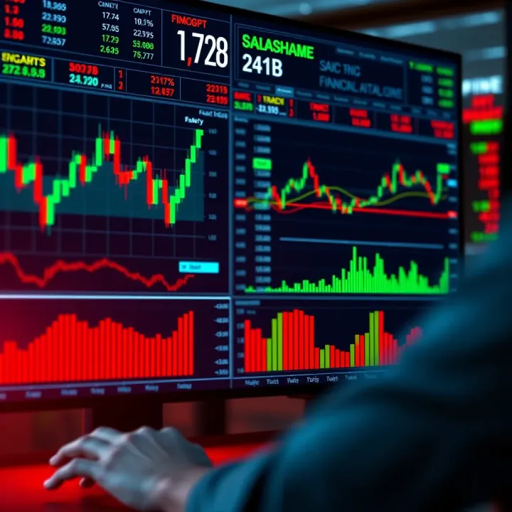 Digital interface showing data charts and AI integration in financial trading