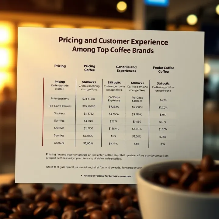 Pricing and Customer Experience Comparison Among Top Coffee Brands Comparison chart illustrating pricing strategies and customer experience factors among leading coffee brands