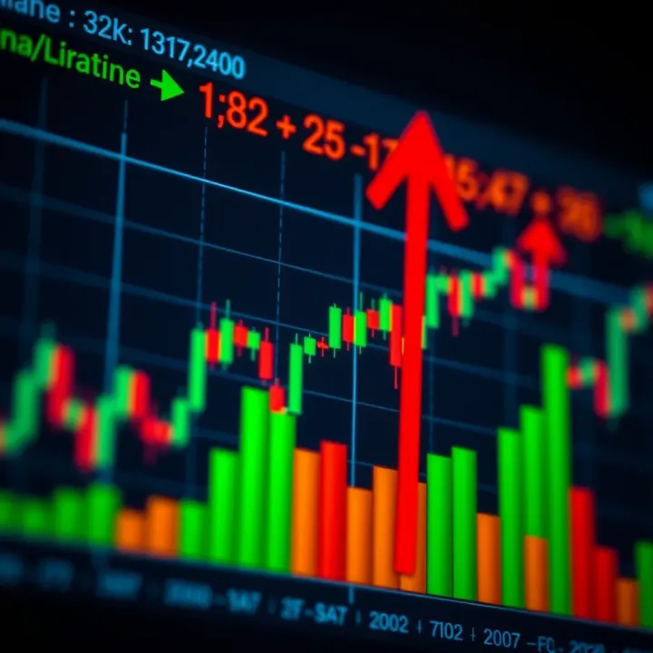 Graph showing binary trading asset price movements and prediction arrows