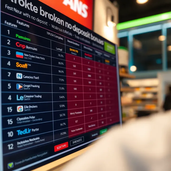 Comparison chart of popular brokers offering no deposit bonuses highlighting features and legal considerations