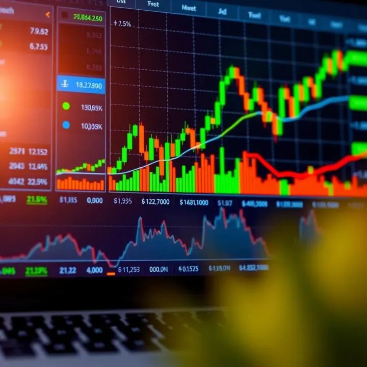 Interface of a trading platform showing charts and virtual currency balances