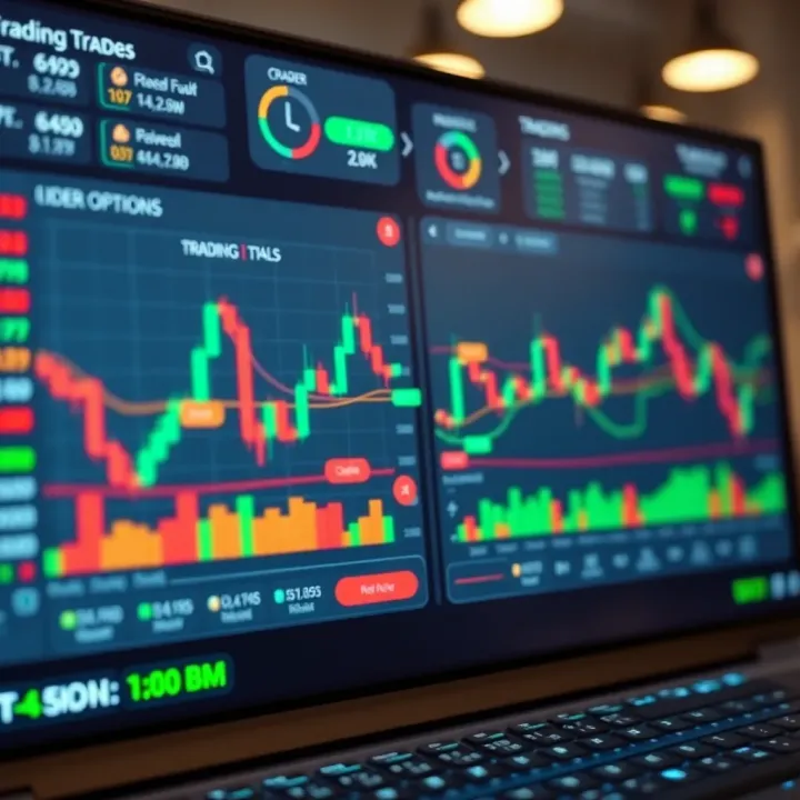 User interface showing a trading platform with market charts, tools, and order options