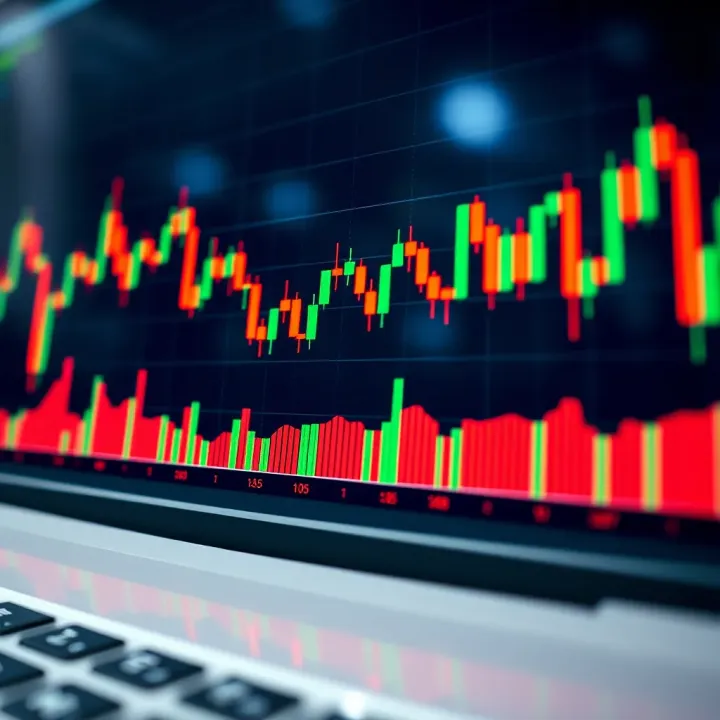 Detailed financial chart showing candlestick patterns and trading volume