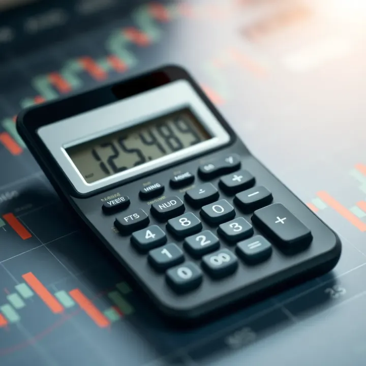 Calculation of trading lot size using a digital lot size calculator on a financial chart background