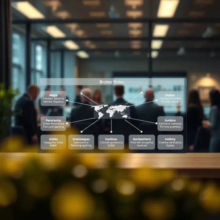 Diagram illustrating the various functions and types of brokers in different industries