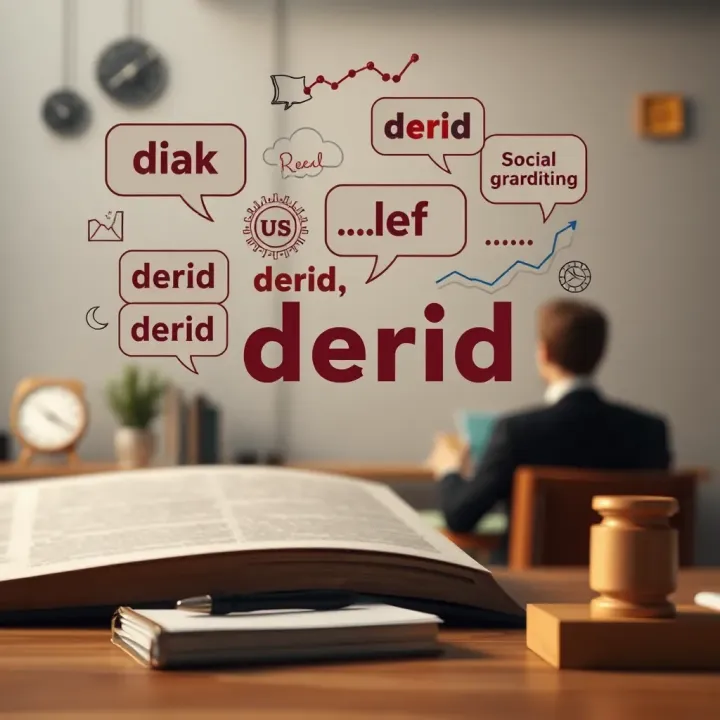 Illustration showing the concept of 'derid' in social and literary communication with speech bubbles and symbolic elements