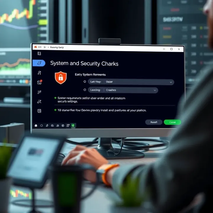 User verifying system requirements and security settings before installing Deriv trading platform