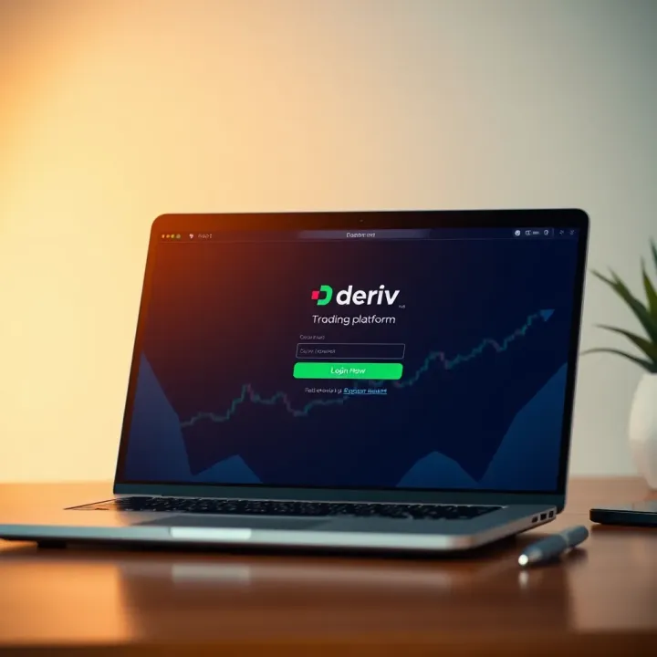 Laptop screen showing the Deriv trading platform login page