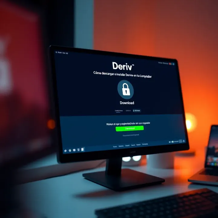Computer screen displaying Deriv application download page with secure connection indicators