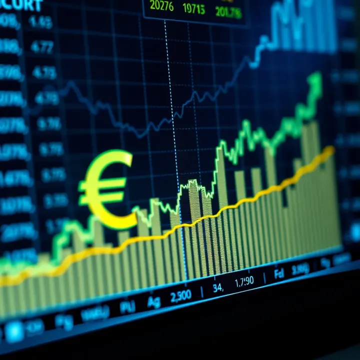 Graph showing the euro's upward trend against the Colombian peso with economic indicators