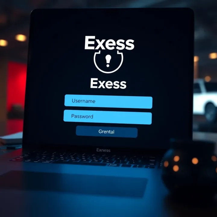 Secure login interface of Exness platform showing username and password fields