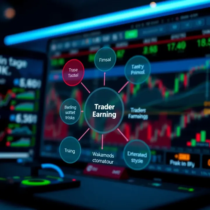 Diagram showing key factors influencing trader earnings including risk management and trading type